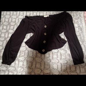 Black Button Crop Top